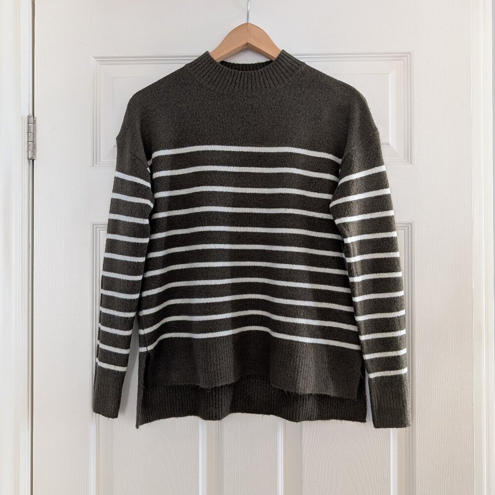 RW&CO mock neck sweater olive green stripes size XS